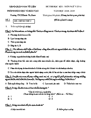 Đề kiểm tra học kỳ I môn Ngữ văn Lớp 6 - Đề 2 - Năm học 2018-2019 - Trường THCS Đoàn Thị Điểm (Có đáp án)
